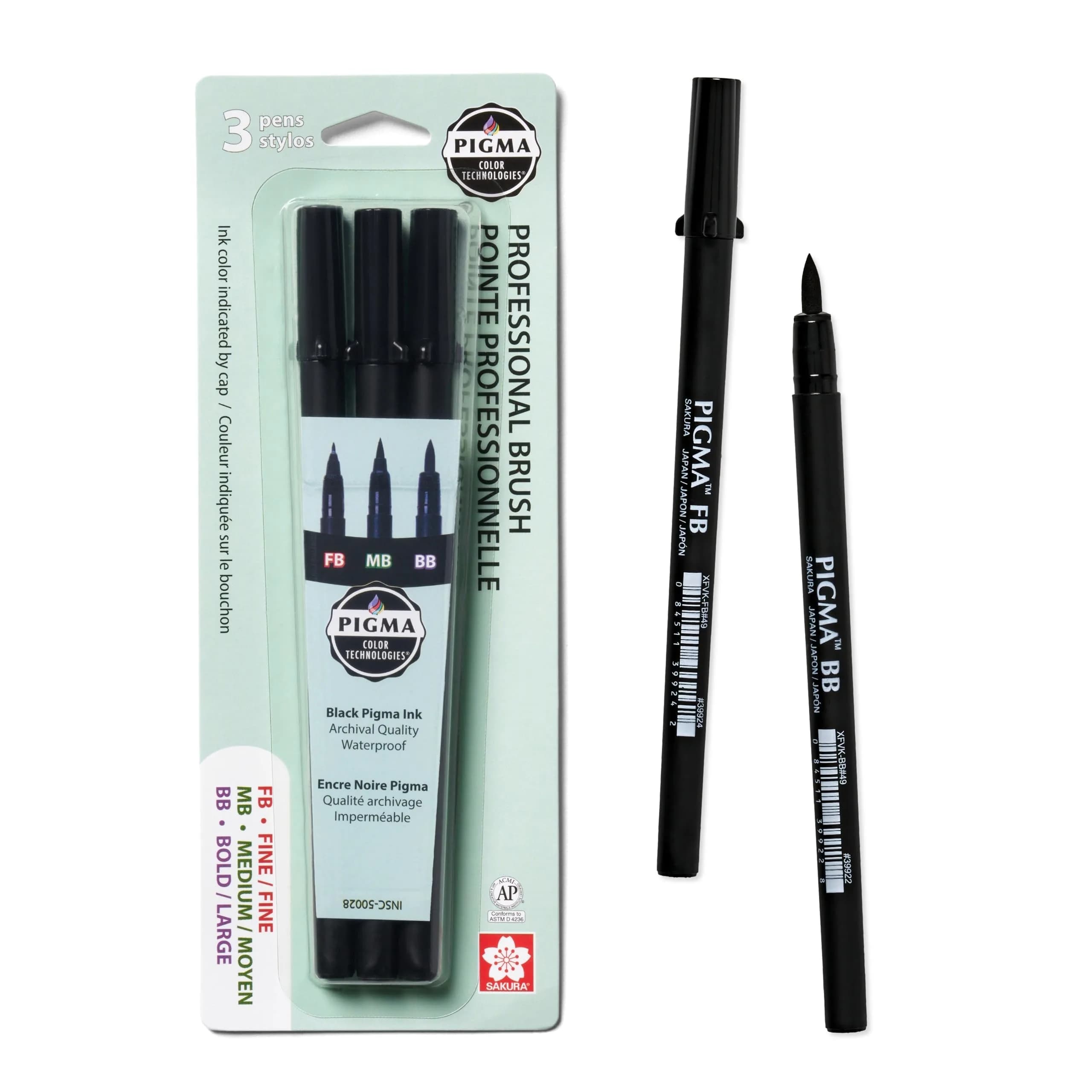 SAKURA Pigma Professional Brush Pens, Black, Brush Nibs, 3 Pack | Versatile, Archival Ink, Artist-Preferred