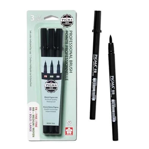 SAKURA Pigma Professional Brush Pens, Black, Brush Nibs, 3 Pack | Versatile, Archival Ink, Artist-Preferred thumbnail 1