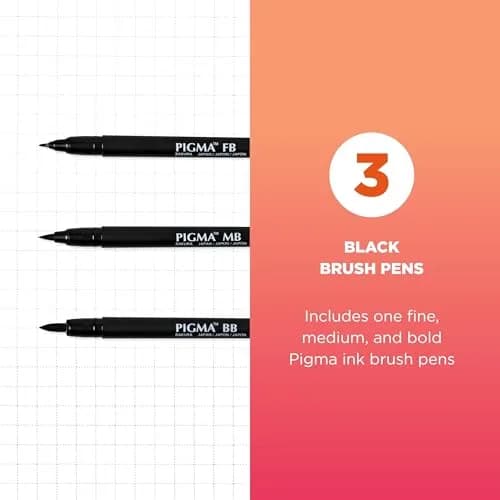 SAKURA Pigma Professional Brush Pens, Black, Brush Nibs, 3 Pack | Versatile, Archival Ink, Artist-Preferred thumbnail 2