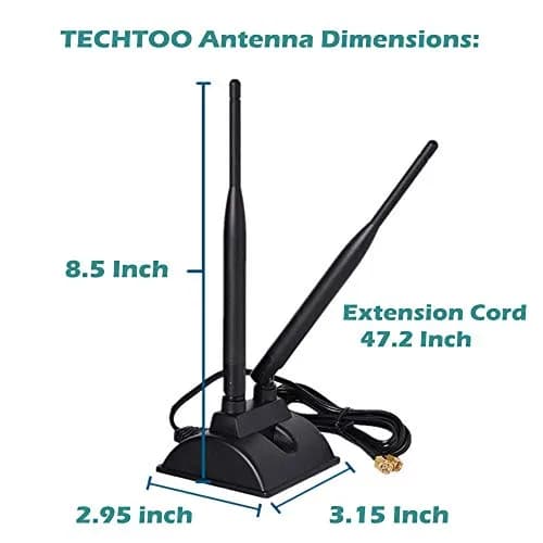 TECHTOO Dual Band WiFi Antenna 6dBi (2.4/5.8GHz) with RP-SMA Connector & Magnetic Base | Extends Wireless Range to Dead Spots thumbnail 6
