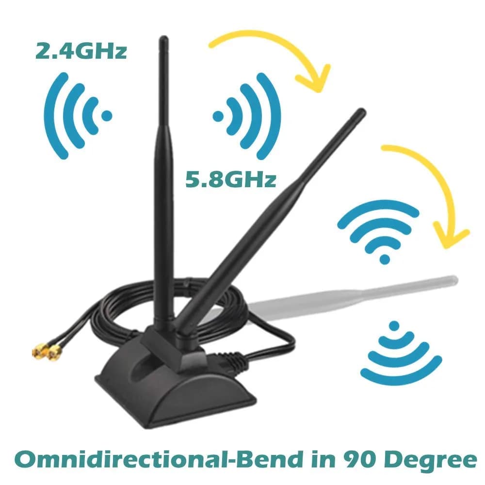 TECHTOO Dual Band WiFi Antenna 6dBi (2.4/5.8GHz) with RP-SMA Connector & Magnetic Base | Extends Wireless Range to Dead Spots - view 3