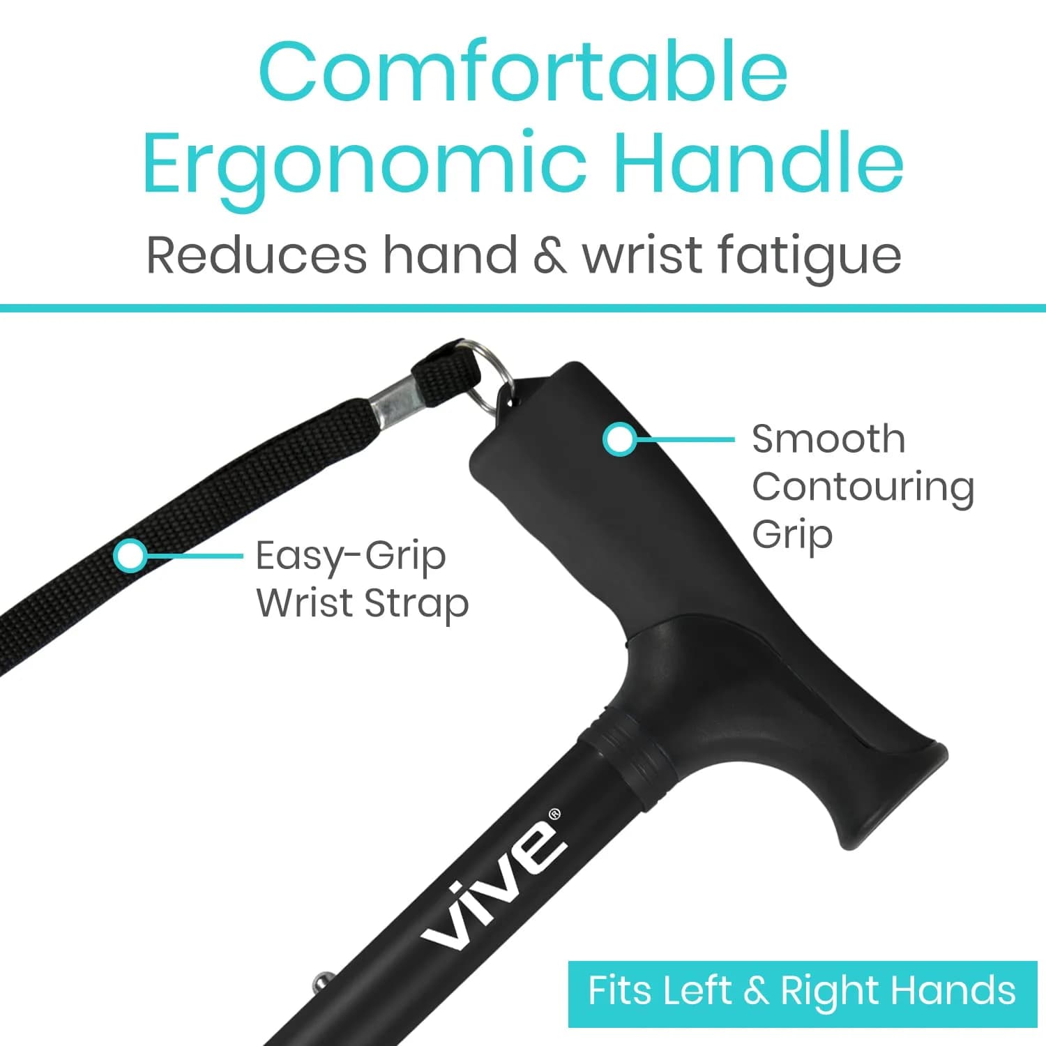 Vive Folding Cane - Adjustable Black Walking Cane for Men & Women, 33"-37", Lightweight Mobility Aid with Ergonomic Grip - view 4