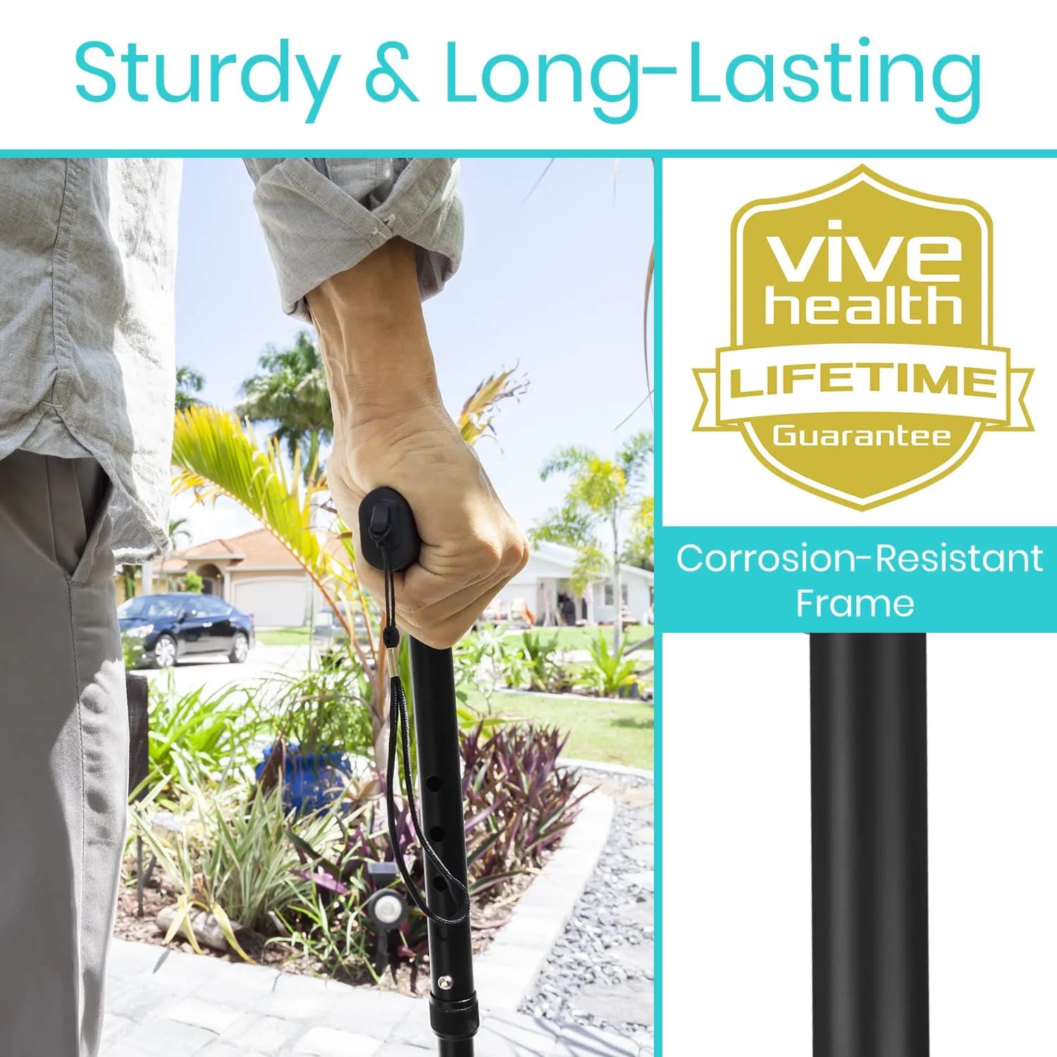 Vive Folding Cane - Adjustable Black Walking Cane for Men & Women, 33"-37", Lightweight Mobility Aid with Ergonomic Grip - view 3