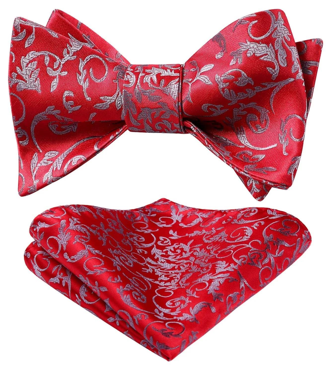 HISDERN Red Paisley Bow Tie & Pocket Square Set | Formal Men’s Accessories (39" Self-Tie, 12" Square)