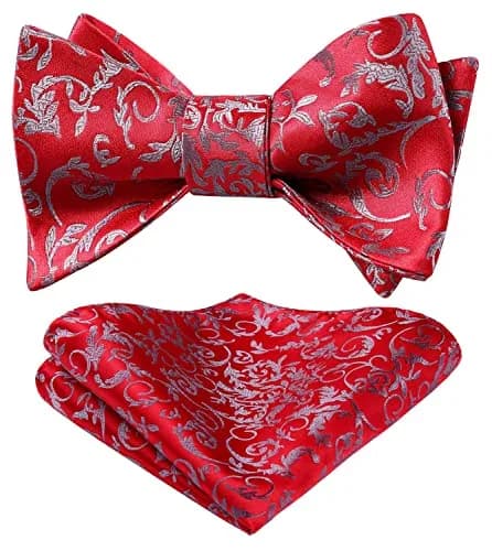 HISDERN Red Paisley Bow Tie & Pocket Square Set | Formal Men’s Accessories (39" Self-Tie, 12" Square) thumbnail 1
