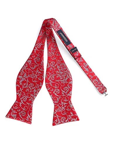 HISDERN Red Paisley Bow Tie & Pocket Square Set | Formal Men’s Accessories (39" Self-Tie, 12" Square) thumbnail 4