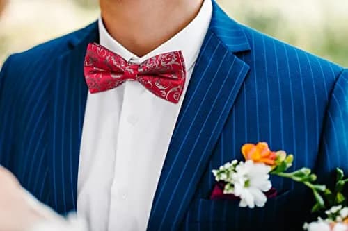 HISDERN Red Paisley Bow Tie & Pocket Square Set | Formal Men’s Accessories (39" Self-Tie, 12" Square) thumbnail 2