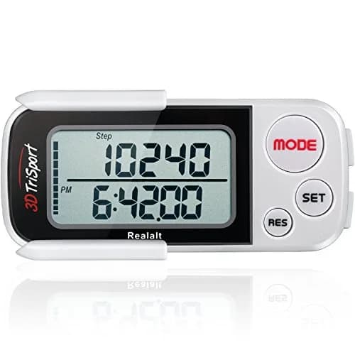 Realalt 3DTriSport 3D Pedometer White | Accurate Step Counter with 30-Day Memory, Distance in KM/Miles, Large Display thumbnail 1