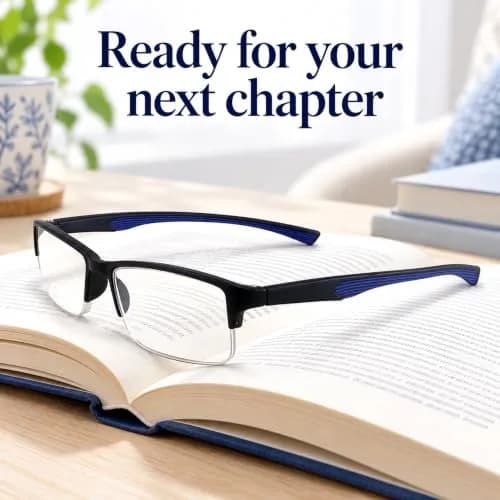 Calabria 6904 Flexie Rectangular Bendable Reading Glasses Men Women – TR90 Grilamid Flexible Frame | Single Power Lenses | Soft Case Included | Flex Readers | Magnification 1.50x & Blue thumbnail 5