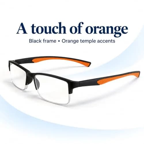Calabria 6904 Flexie Rectangular Bendable Reading Glasses Men Women – TR90 Grilamid Flexible Frame | Single Power Lenses | Soft Case Included | Flex Readers | Magnification 1.00x & Orange thumbnail 6