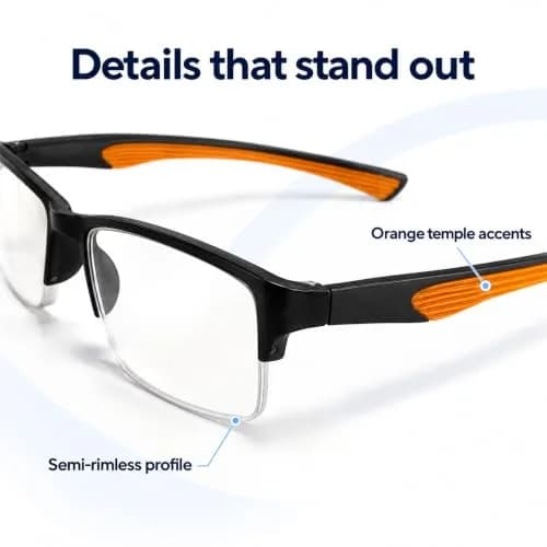 Calabria 6904 Flexie Rectangular Bendable Reading Glasses Men Women – TR90 Grilamid Flexible Frame | Single Power Lenses | Soft Case Included | Flex Readers | Magnification 1.00x & Orange thumbnail 3