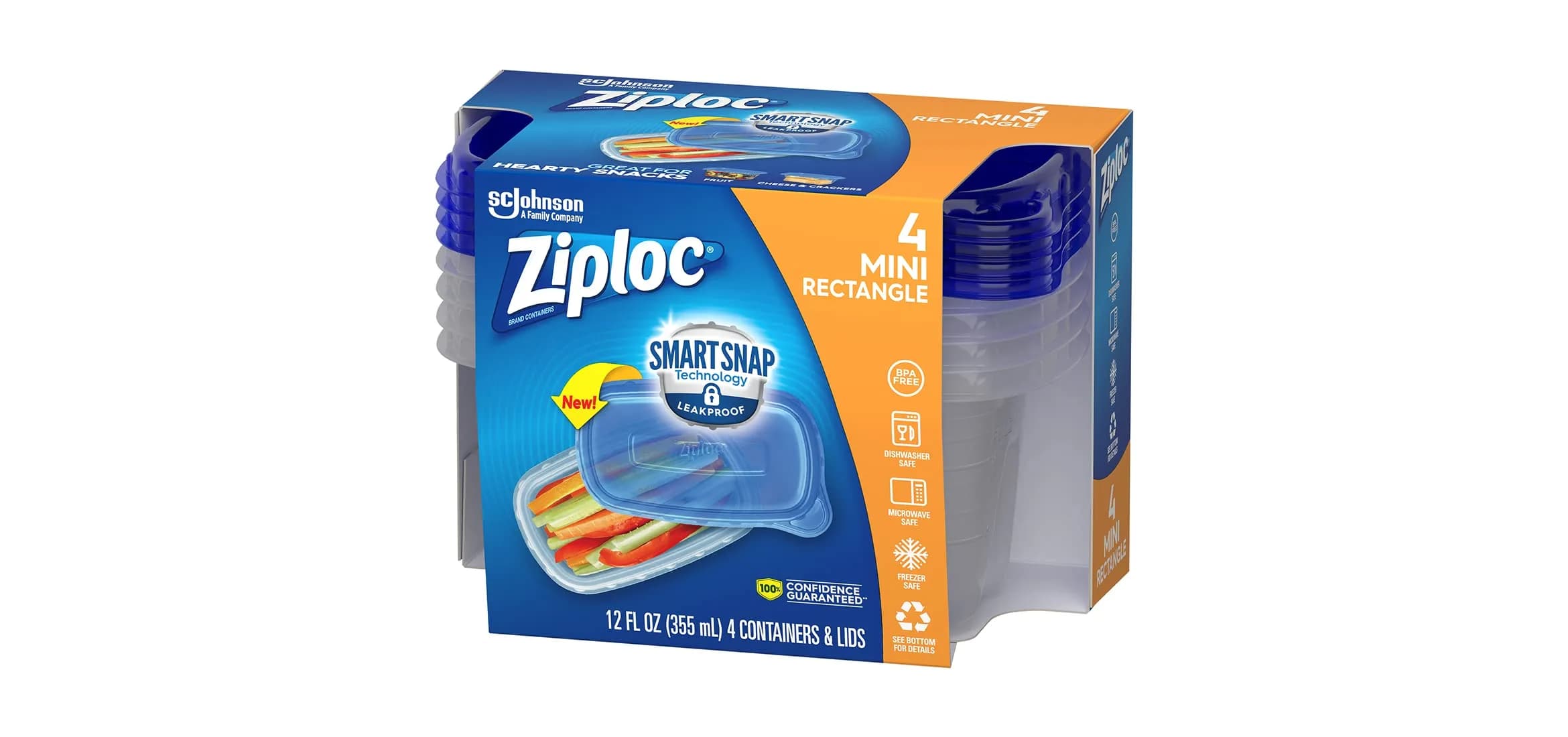Ziploc Food Storage Container, Medium Rectangle, 1.5 Cups | Leakproof & Microwave Safe