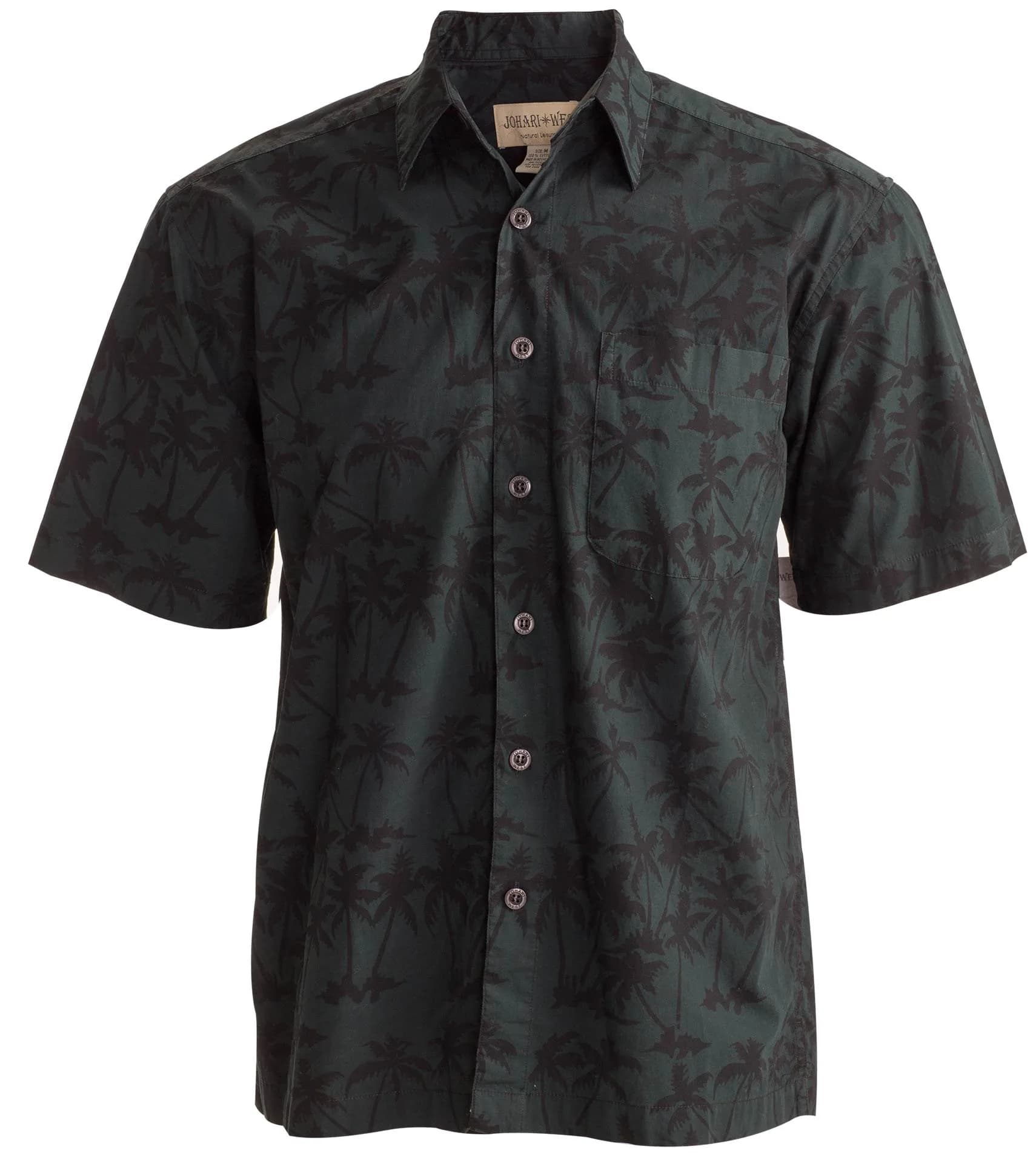 Johari West Men's Button-Down Short Sleeve Shirt | Hand Printed Batik, Natural Pre-Shrunk Cotton (Black, 2X-Large) — Black/Green/Grey