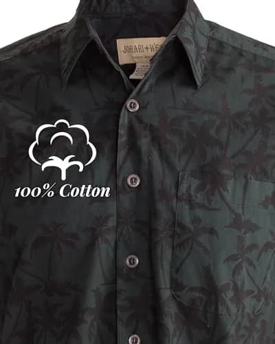 Johari West Men's Button-Down Short Sleeve Shirt | Hand Printed Batik, Natural Pre-Shrunk Cotton (Black, 2X-Large) thumbnail 8