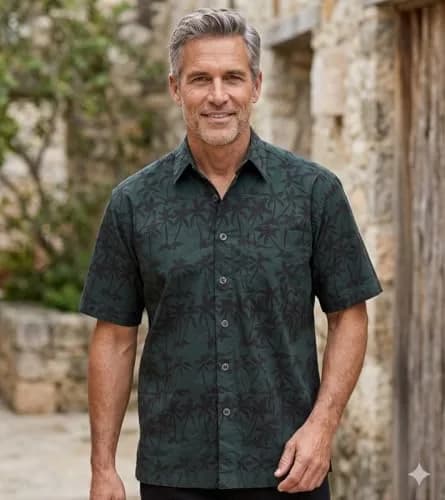 Johari West Men's Button-Down Short Sleeve Shirt | Hand Printed Batik, Natural Pre-Shrunk Cotton (Black, 2X-Large) thumbnail 2