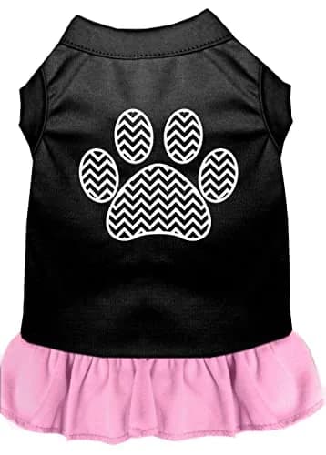 Mirage Pet Products 57-59 SMBKPK 10" Chevron Paw Screen Print Dress Black with Light Pink | Small thumbnail 1