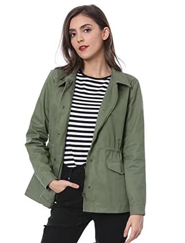 Allegra K Women's Utility Jacket Zip Up Drawstring Waist Coat with Pockets | Casual Lightweight Cotton thumbnail 1