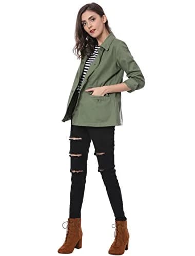 Allegra K Women's Utility Jacket Zip Up Drawstring Waist Coat with Pockets | Casual Lightweight Cotton thumbnail 4