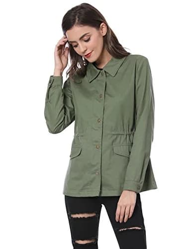 Allegra K Women's Utility Jacket Zip Up Drawstring Waist Coat with Pockets | Casual Lightweight Cotton thumbnail 5