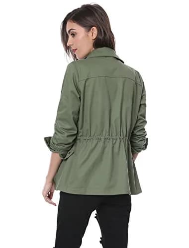Allegra K Women's Utility Jacket Zip Up Drawstring Waist Coat with Pockets | Casual Lightweight Cotton thumbnail 6