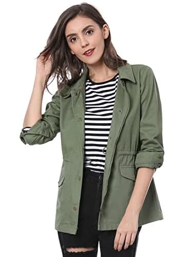 Allegra K Women's Utility Jacket Zip Up Drawstring Waist Coat with Pockets | Casual Lightweight Cotton thumbnail 2