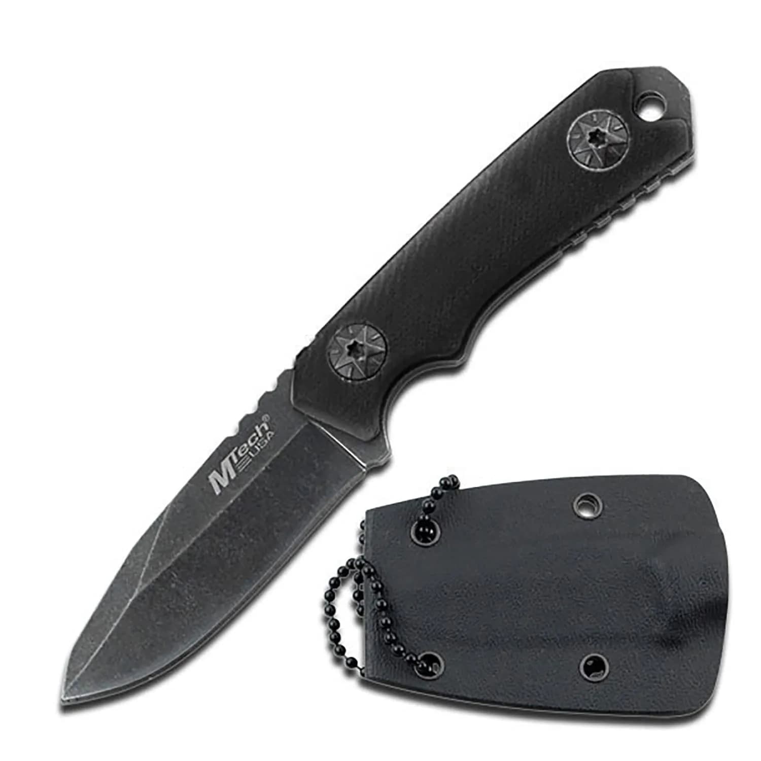 MTECH USA MT-20-30BK Fixed Blade Neck Knife | Drop Point Blade, Black G10 Handle, 4-3/4" Overall