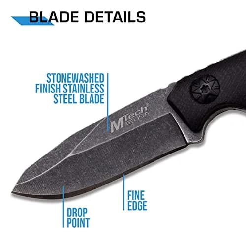 MTECH USA MT-20-30BK Fixed Blade Neck Knife | Drop Point Blade, Black G10 Handle, 4-3/4" Overall thumbnail 3
