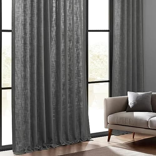 HPD Half Price Drapes Heavy Faux Linen Light Filtering Curtains for Bedroom 50x120 inches | Rod Pocket, Back Tab & Hook Belt (120 inches long, Pewter Grey) thumbnail 2