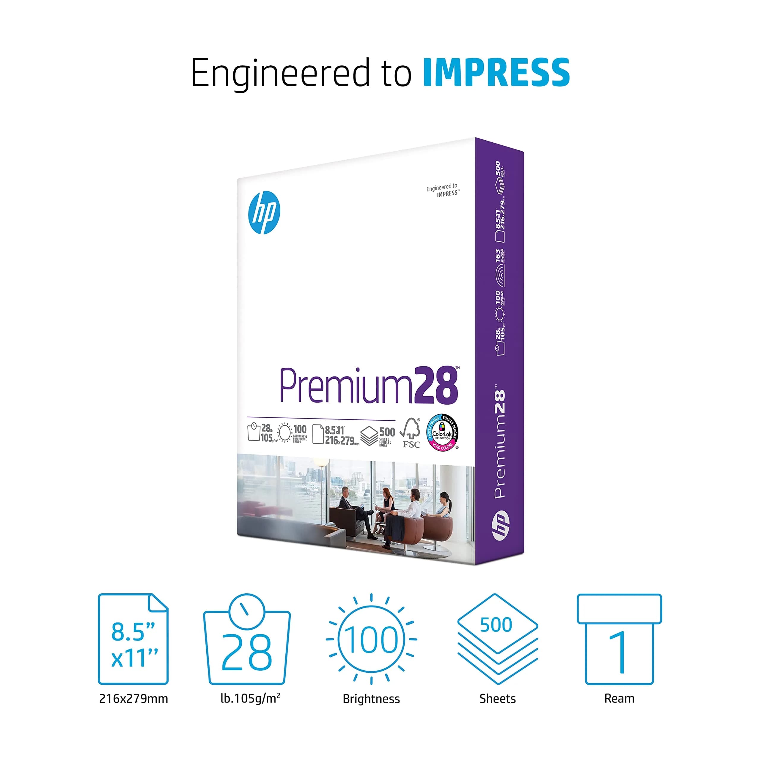 HP Premium28 Printer Paper | 8.5 x 11 Paper | 28 lb | 500 Sheets | 100 Bright | FSC Certified - view 2