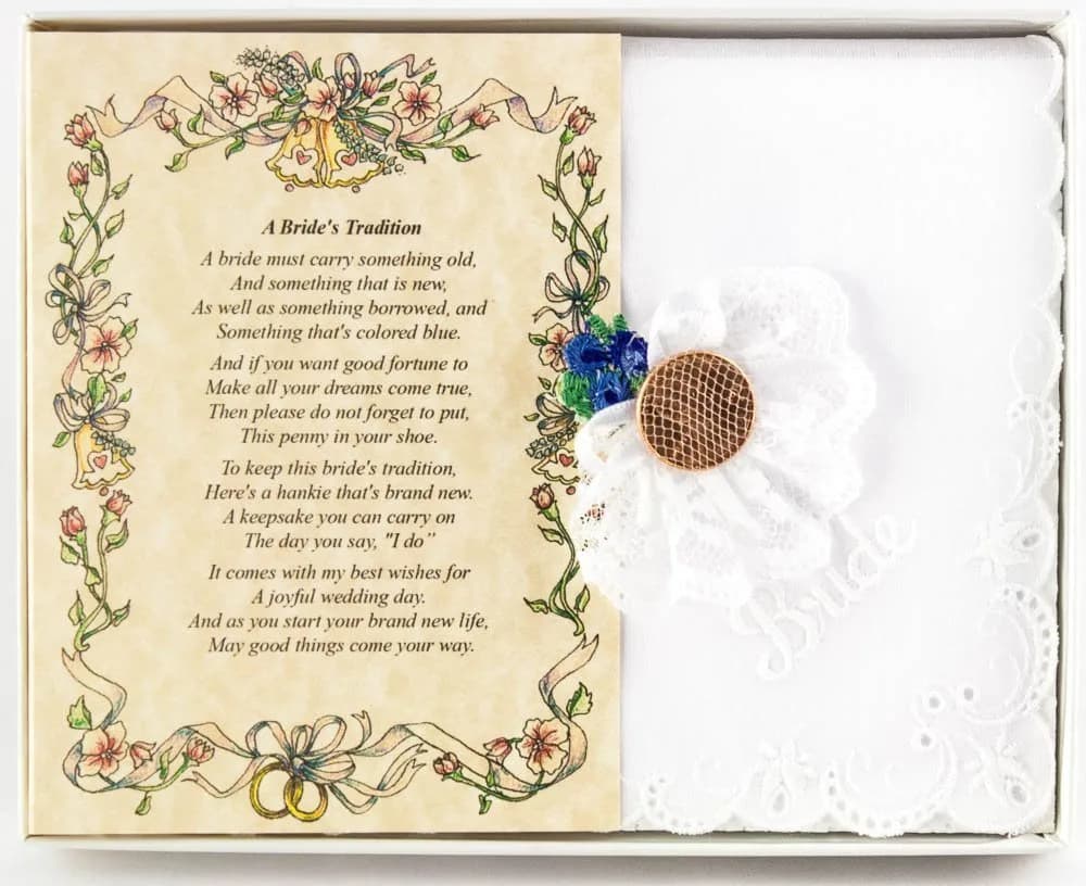Wedding Collectibles Wedding Handkerchief Poetry Hankie Lucky Penny Blue | Elegant Bridal Keepsake (70-120 chars)