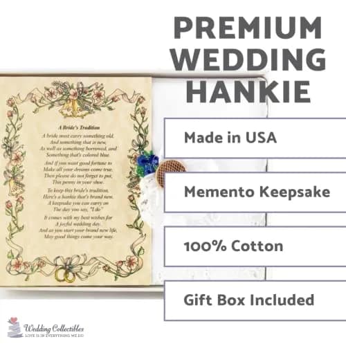 Wedding Collectibles Wedding Handkerchief Poetry Hankie Lucky Penny Blue | Elegant Bridal Keepsake (70-120 chars) thumbnail 2