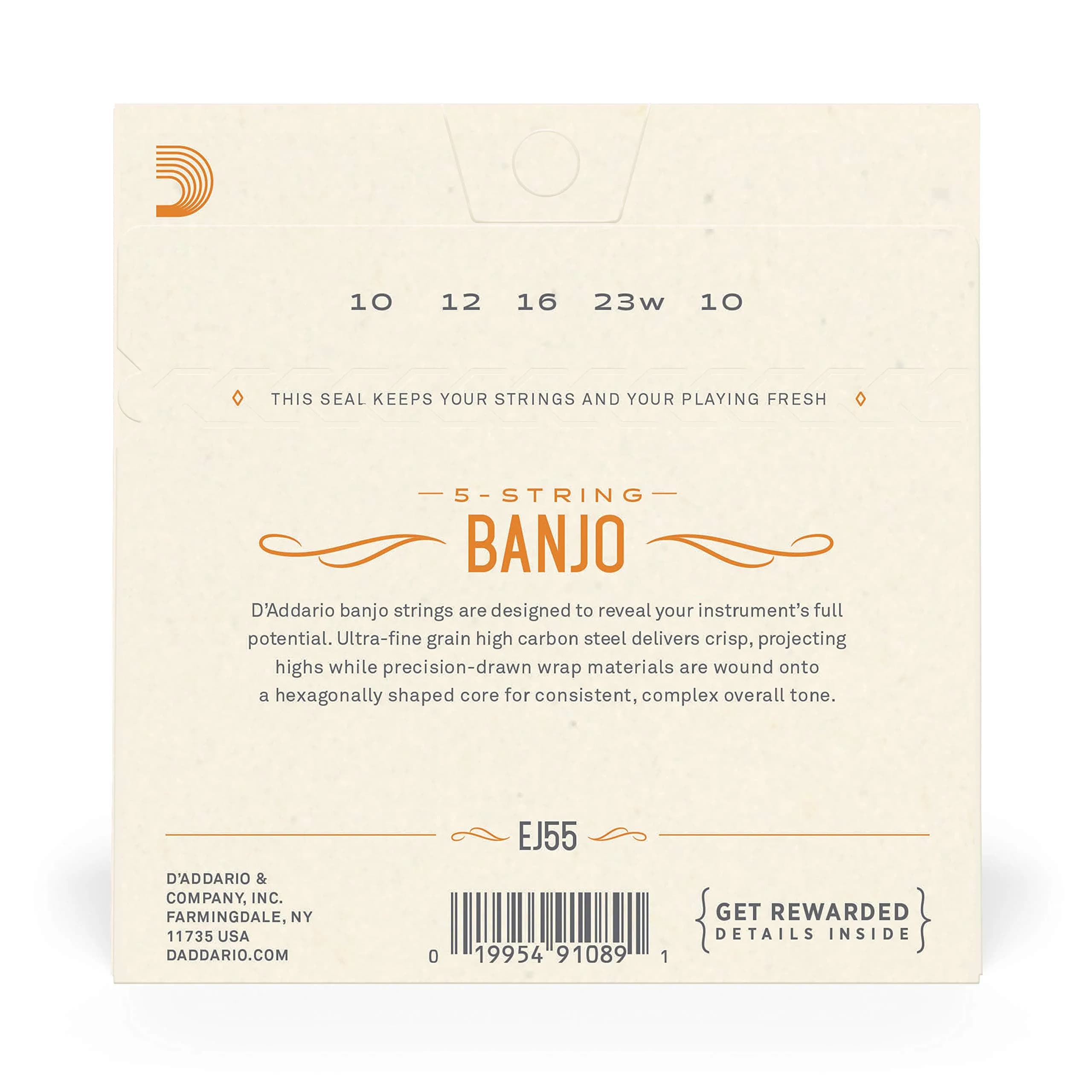 D'Addario EJ55 Tenor Banjo Strings, Phosphor Bronze, Medium Gauge 9-30, 5-String Set | Warm Tone - view 3