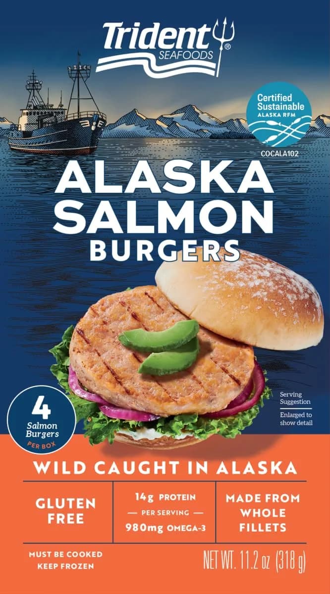 Trident Seafoods Wild Alaska Salmon Burgers 11.2 Oz | Healthy, Sustainable Fish