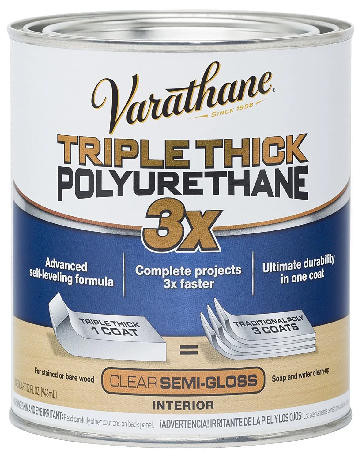 Varathane Triple Thick Polyurethane Semi-Gloss Wood Finish | 1 Quart, Self-Leveling, Fast Drying - main product image