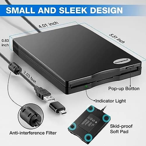 Chuanganzhuo 3.5 inch USB Floppy Disk Drive 1.44MB | Reads Old Floppy Disks on Windows PCs thumbnail 8