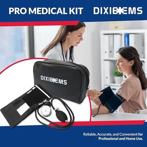 Dixie EMS Deluxe Aneroid Sphygmomanometer Blood Pressure Set with Adult Cuff, Carrying Case & Calibration Tool - Black | Professional Grade Manual BP Monitor thumbnail 2