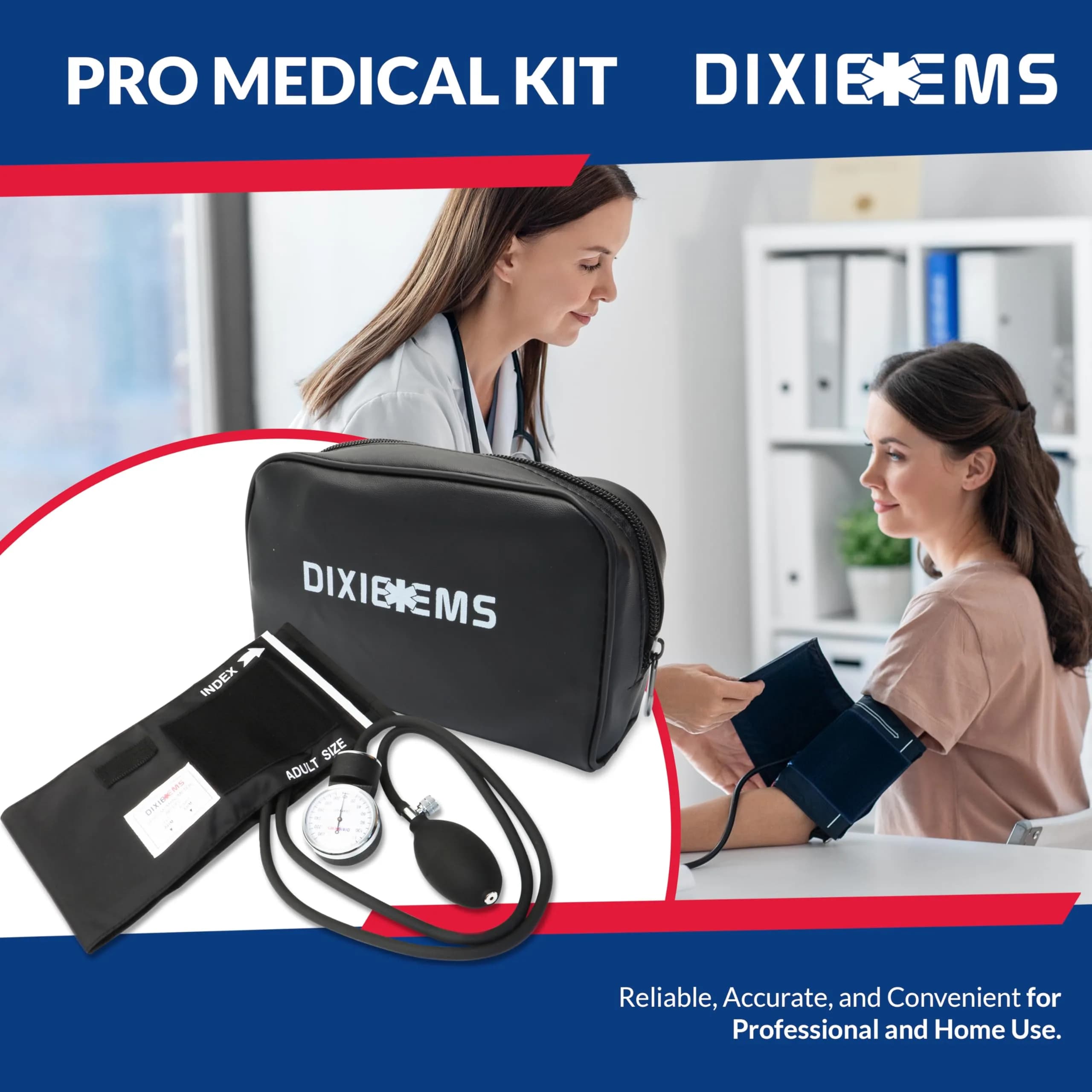 Dixie EMS Deluxe Aneroid Sphygmomanometer Blood Pressure Set with Adult Cuff, Carrying Case & Calibration Tool - Black | Professional Grade Manual BP Monitor - view 2