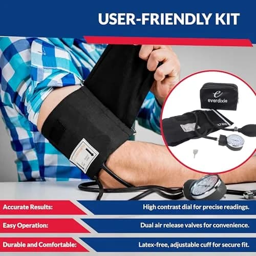 Dixie EMS Deluxe Aneroid Sphygmomanometer Blood Pressure Set with Adult Cuff, Carrying Case & Calibration Tool - Black | Professional Grade Manual BP Monitor thumbnail 3