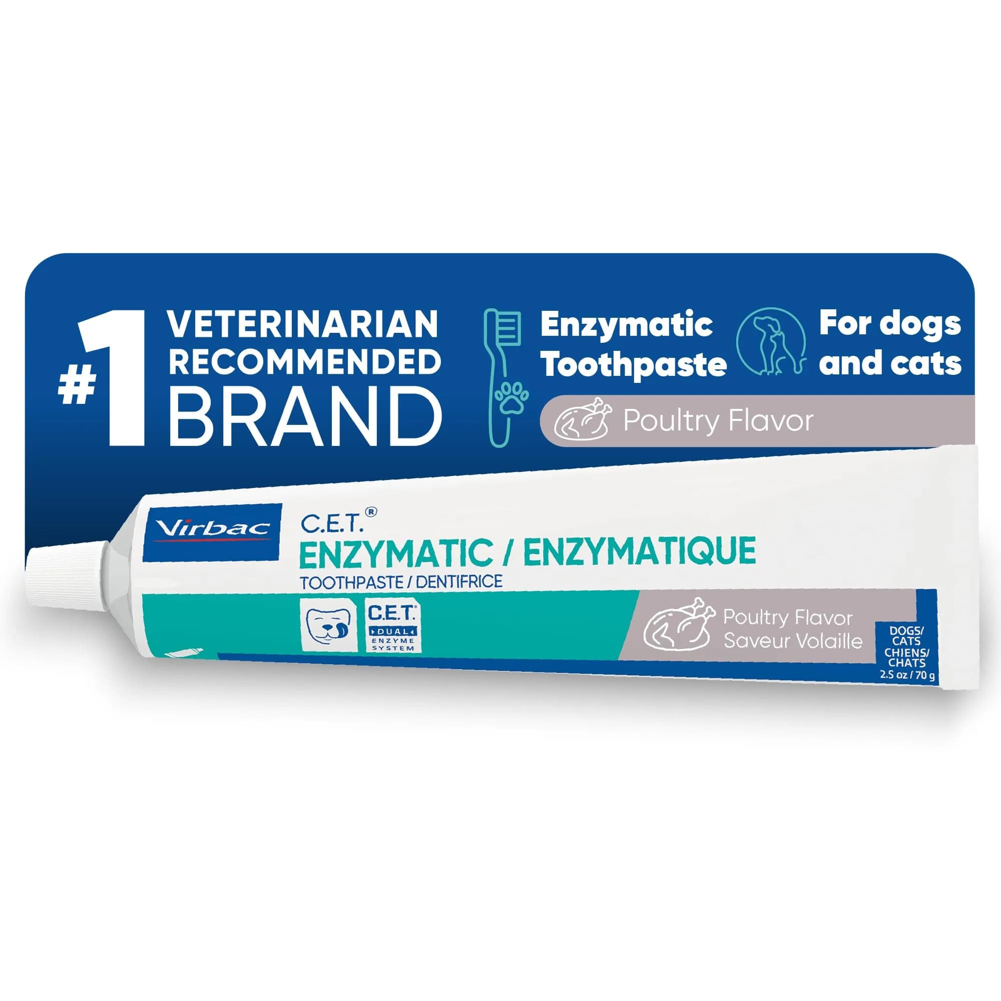 Virbac C.E.T. Enzymatic Toothpaste Poultry Flavor 70g (2.5 oz) | Vet Recommended Tartar & Plaque Control - main product image