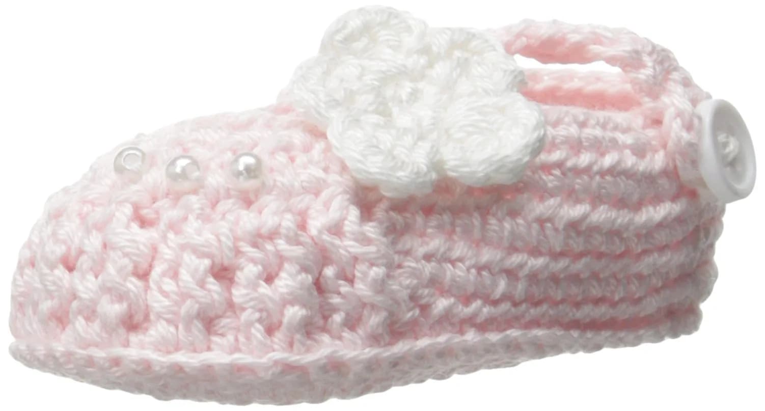 Jefferies Socks Baby-Girls Delicate Flower Crochet Bootie, Pink, Newborn | Hand Crocheted Ankle Length Baby Shoe — Pink