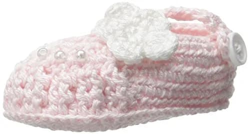 Jefferies Socks Baby-Girls Delicate Flower Crochet Bootie, Pink, Newborn | Hand Crocheted Ankle Length Baby Shoe thumbnail 1