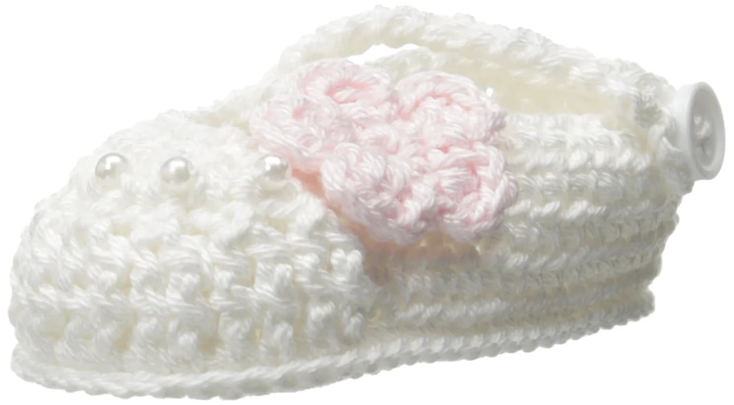 Jefferies Socks Baby-Girls Delicate Flower Crochet Bootie, Pink, Newborn | Hand Crocheted Ankle Length Baby Shoe — White