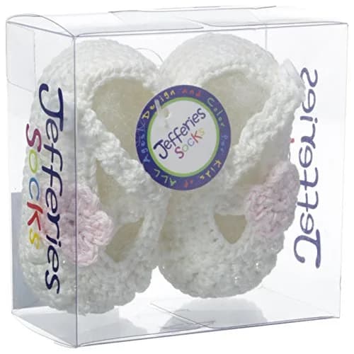 Jefferies Socks Baby-Girls Delicate Flower Crochet Bootie, White, Newborn | Hand crocheted ankle-length baby shoes thumbnail 2