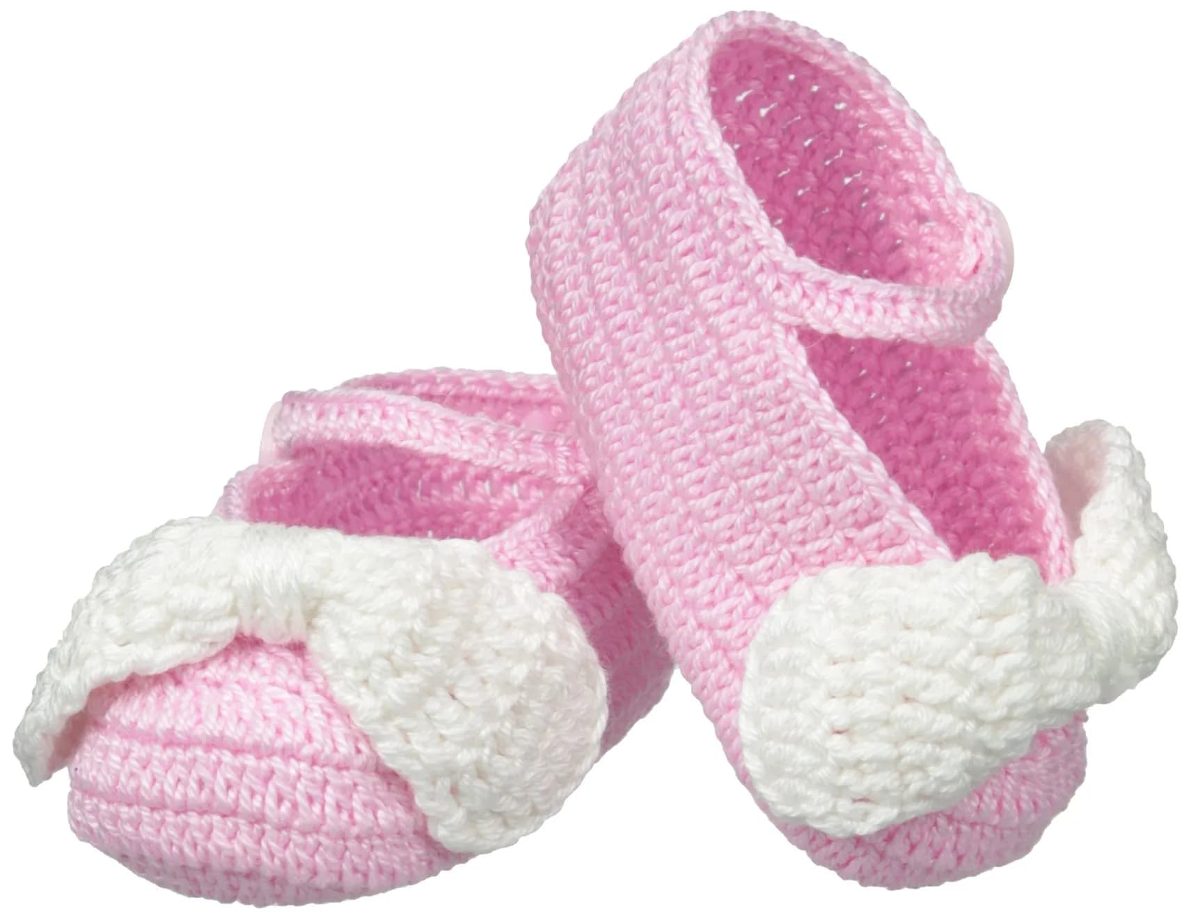 Jefferies Socks Baby-Girls Mary Jane Bow Crochet Bootie, Pink/White, Newborn | Hand crocheted cotton rich baby shoes
