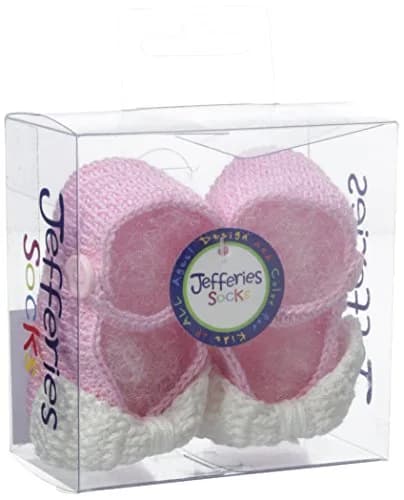 Jefferies Socks Baby-Girls Mary Jane Bow Crochet Bootie, Pink/White, Newborn | Hand crocheted cotton rich baby shoes thumbnail 2