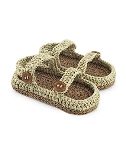 Jefferies Socks Baby-Boys Sandal Crochet Bootie Khaki | Hand Crocheted Newborn Shoe thumbnail 1