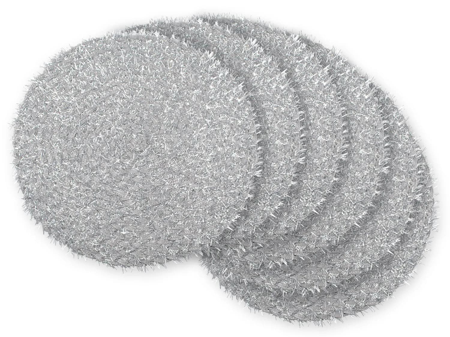 DII Classic Woven Tabletop Collection, Indoor/Outdoor Placemat Set, Round, 15" Diameter, Silver Tinsel (70-120 chars) — Silver Tinsel