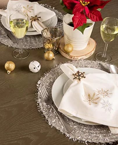 DII Classic Woven Tabletop Collection, Indoor/Outdoor Placemat Set, Round, 15" Diameter, Silver Tinsel (70-120 chars) thumbnail 5
