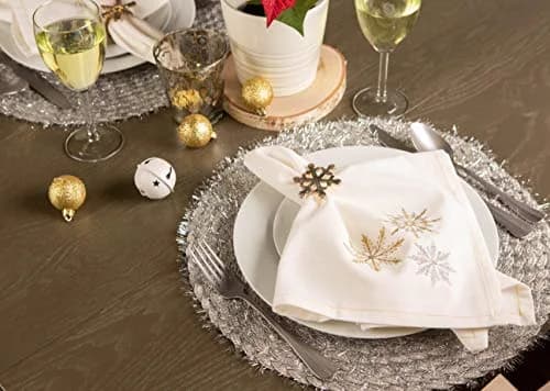 DII Classic Woven Tabletop Collection, Indoor/Outdoor Placemat Set, Round, 15" Diameter, Silver Tinsel (70-120 chars) thumbnail 6