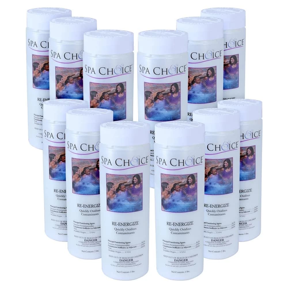 SpaChoice 2-Pounds 12-Pack Premium Re-Energize Spa Shock | Oxygen-Based Spa Water Treatment (70-120c) — 12-Pack